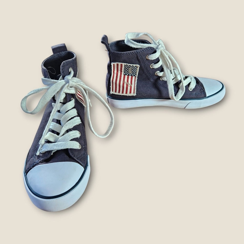 Polo Ralph Lauren Kids High Top Sneakers American Flag Canvas Shoes Size 4 - Picture 1 of 11